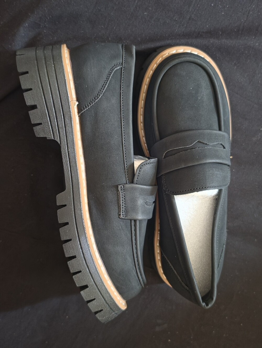 Women's Black Platform Loafers - Classic Penny Strap